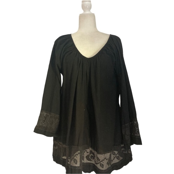 House of Woo California Tunic Blouse Top in Black Cotton Gauze with Pockets - Picture 6 of 9